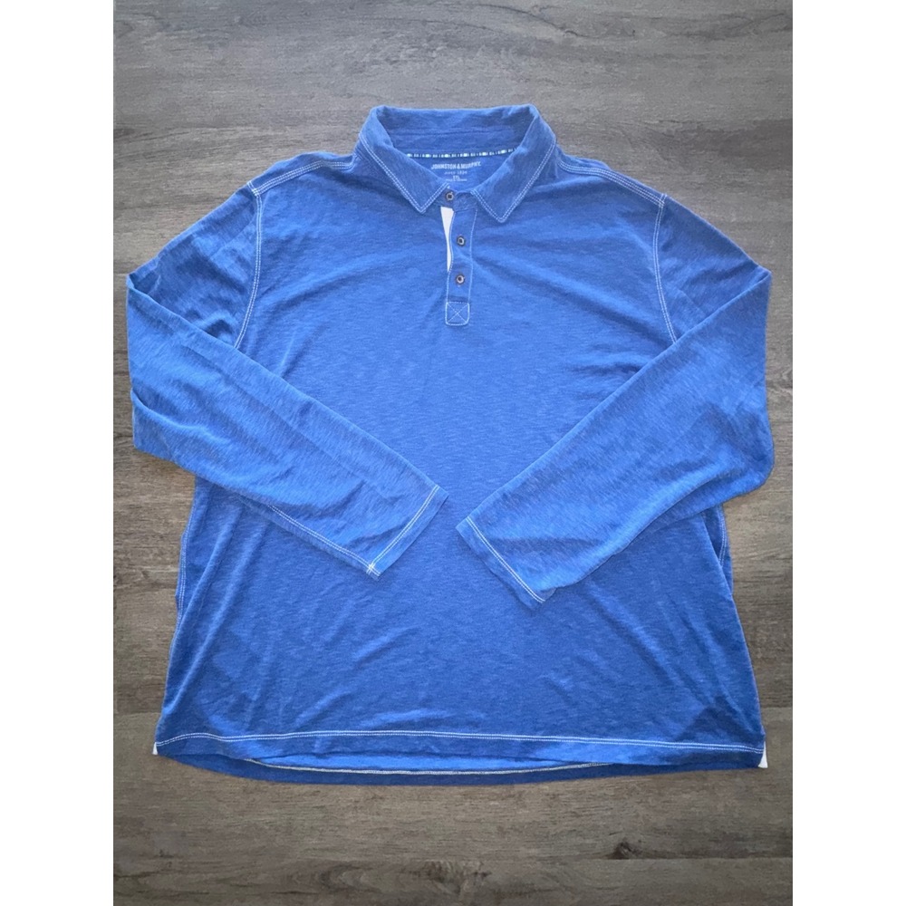 Johnston & Murphy Men's Blue Long Sleeve Polo Shirt, XXL